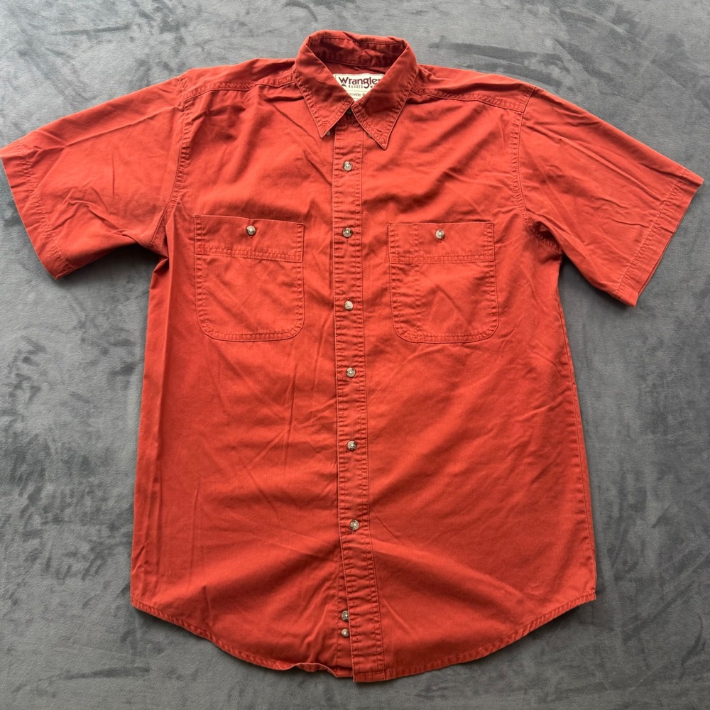 Wrangler Rugged Wear Mens Orange Short Sleeve Button Down Shirt Wrinkle Resist L